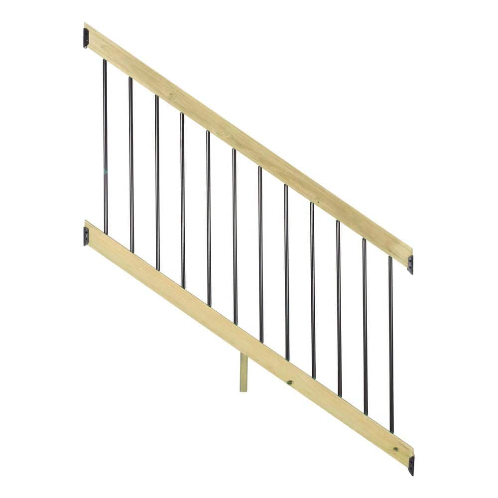 ProWood 3 ft. x 6 ft. Pressure-Treated Pine Wood Deck Stair Railing Kit with Black Aluminum Round Balusters (1)