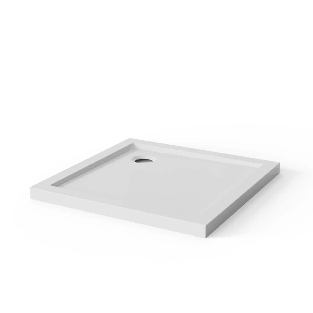 YSQCAR 32 in. L x 32 in. W Alcove Shower Pan Base with Center Drain in White (1)