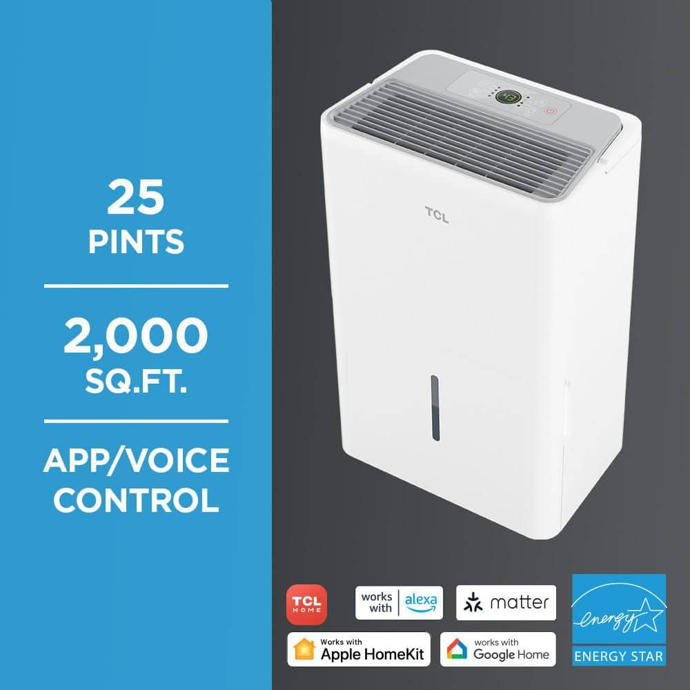 TCL 25 pt. 2000 sq. ft. Smart Dehumidifier, Ultra-compact in. White (2)