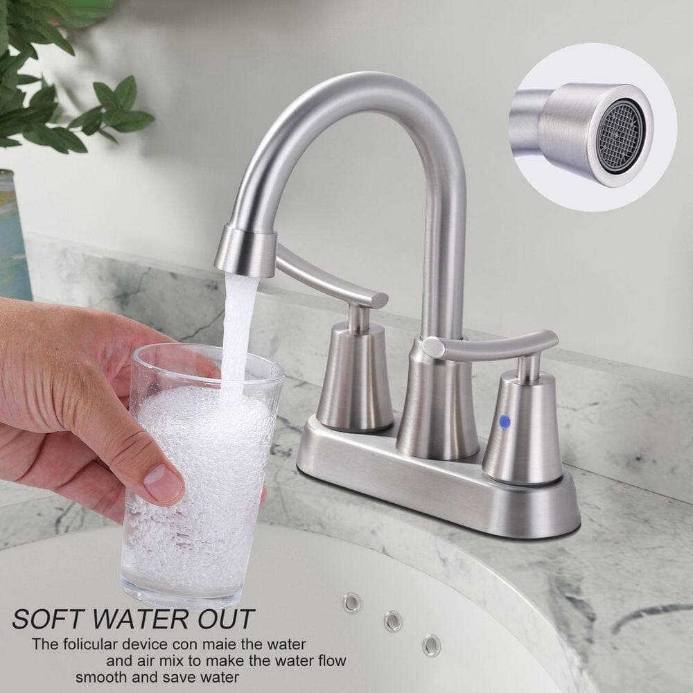 IVIGA 4 in. Centerset Double Handle High-Arc Bathroom Faucet with Supply Lines and Pop-Up Drain Kit Included in Brushed Nickel (3)