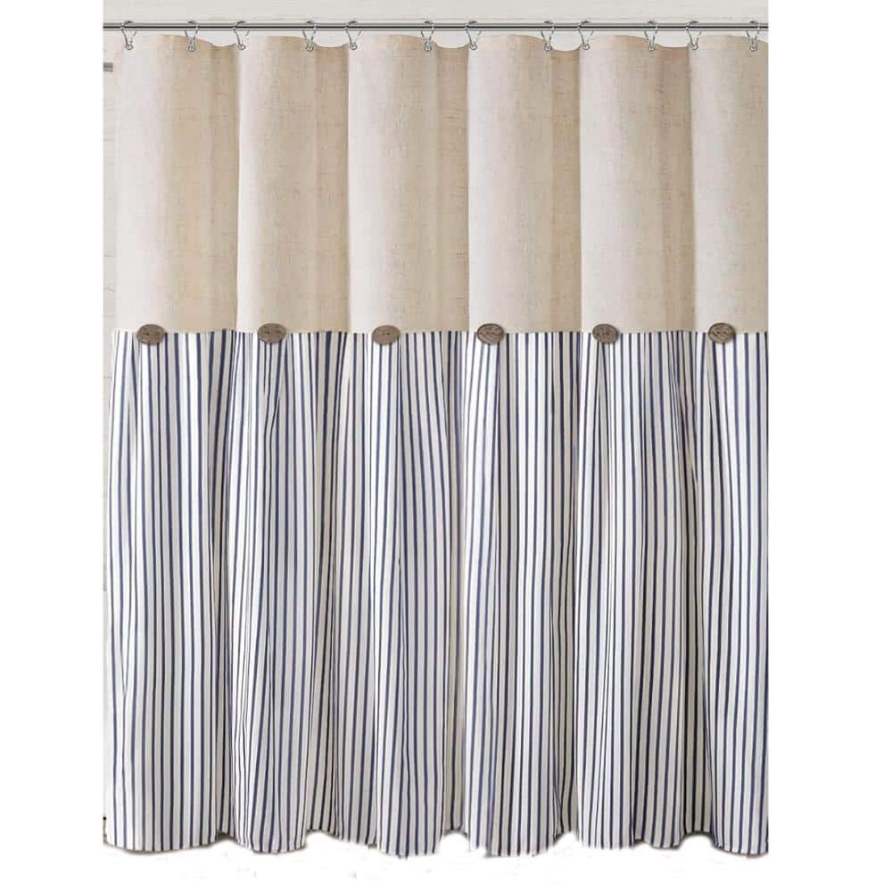 Unbranded 72" W x 72" L Rustic Shower Curtain Linen Button Woven Fabric,Blue Stripe (1)