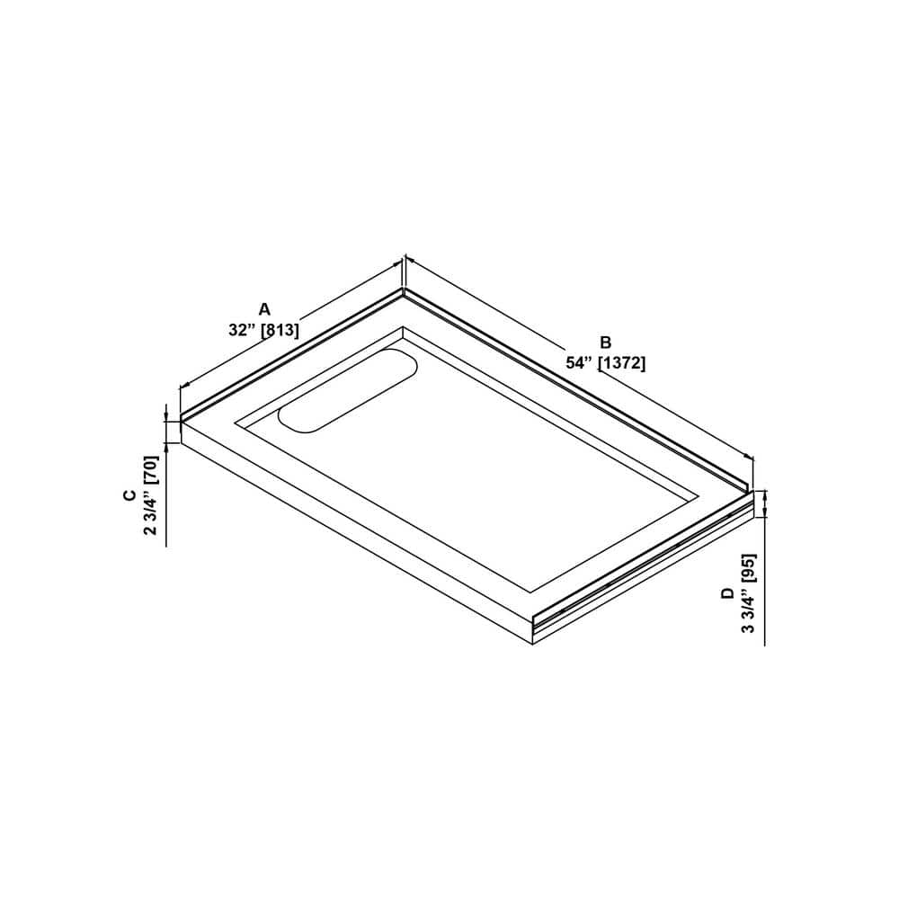 OVE Decors 54 in. L 32 in. W Alcove or Corner Shower Pan Base Rectangle with Hidden Side Drain, Acrylic, Design (3)