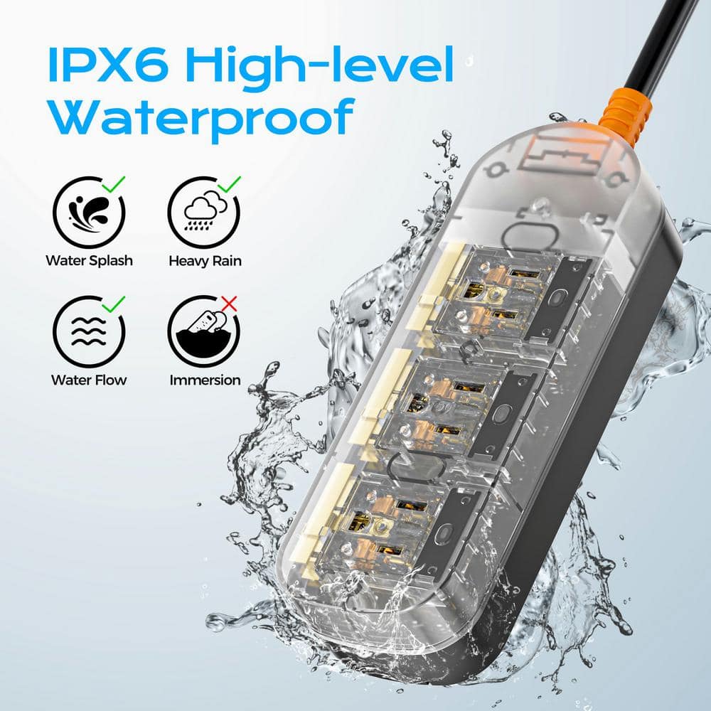 Ahfiwaso 3-Outlet Crystal Clear White Power Strip Waterproof Surge Protector with 5 ft. Heavy Duty Extension Cord (3)