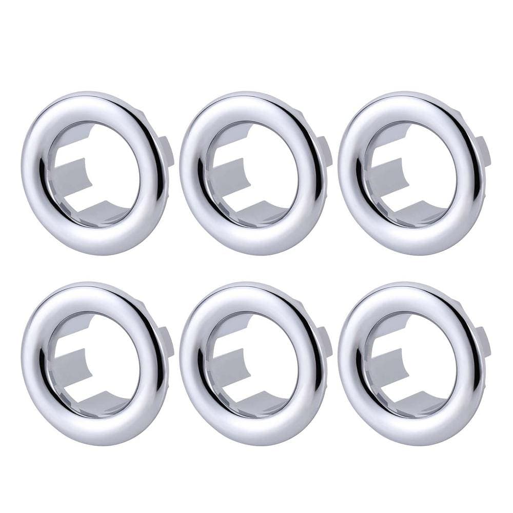WOWOW 1.2 in. Plastic Sink Basin Trim Overflow Cover Insert in Hole Round Caps in Chrome (6-Pack)