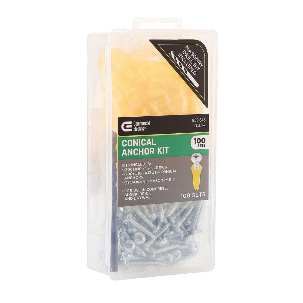 Commercial Electric Conical Anchor Kit (100 #10-#12 Anchors, 100 #10 Screws and 1/4 in. x 4 in. Masonry Drill Bit) (3)