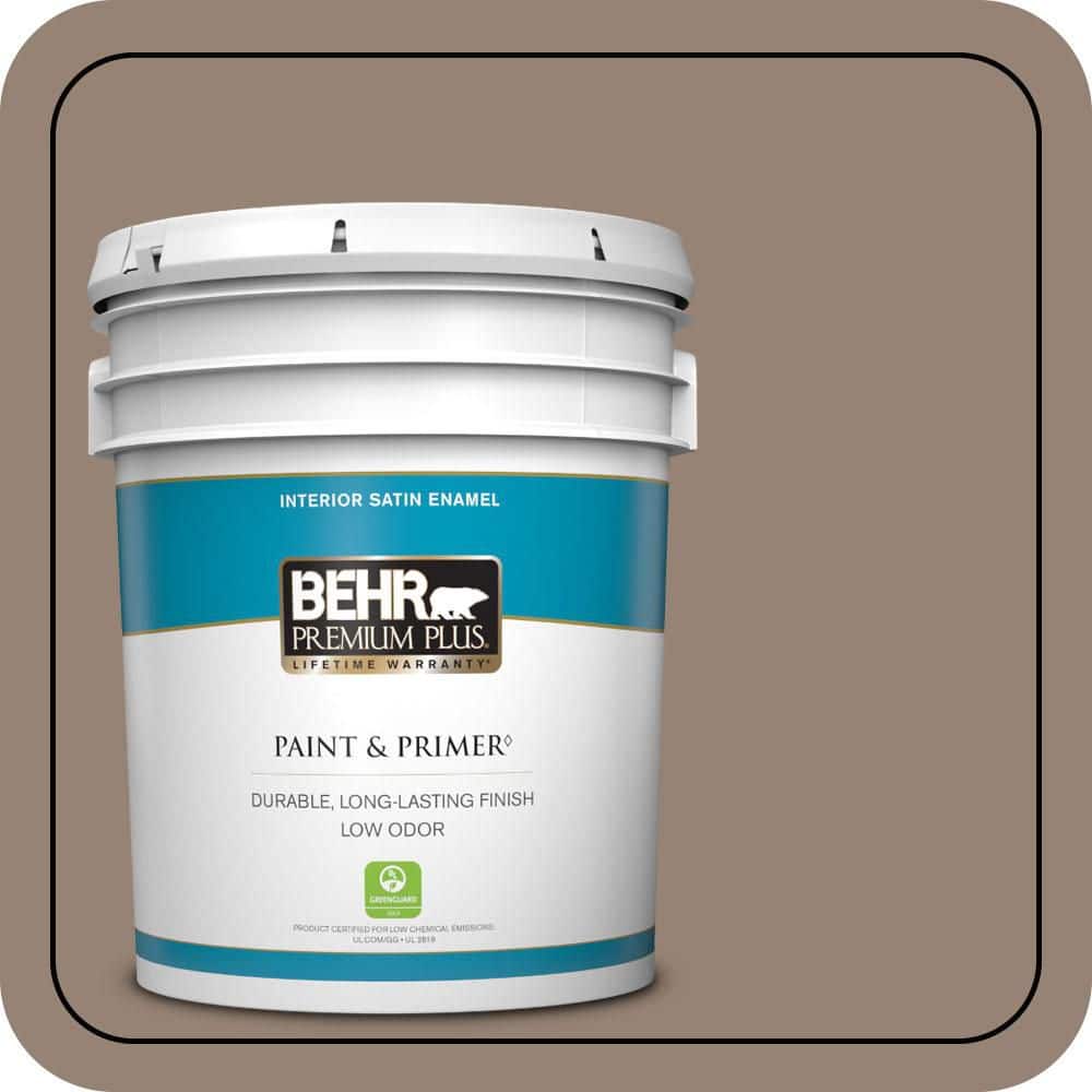 BEHR PREMIUM PLUS 5 gal. #N230-5 Dry Brown Satin Enamel Low Odor Interior Paint & Primer (1)