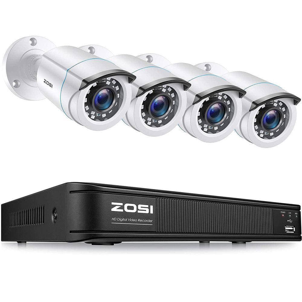 ZOSI 8-Channel H. 265+ 3K-Lite DVR Home Security System with 4 Wired 1080P Full HD Outdoor Bullet Cameras, White (1)