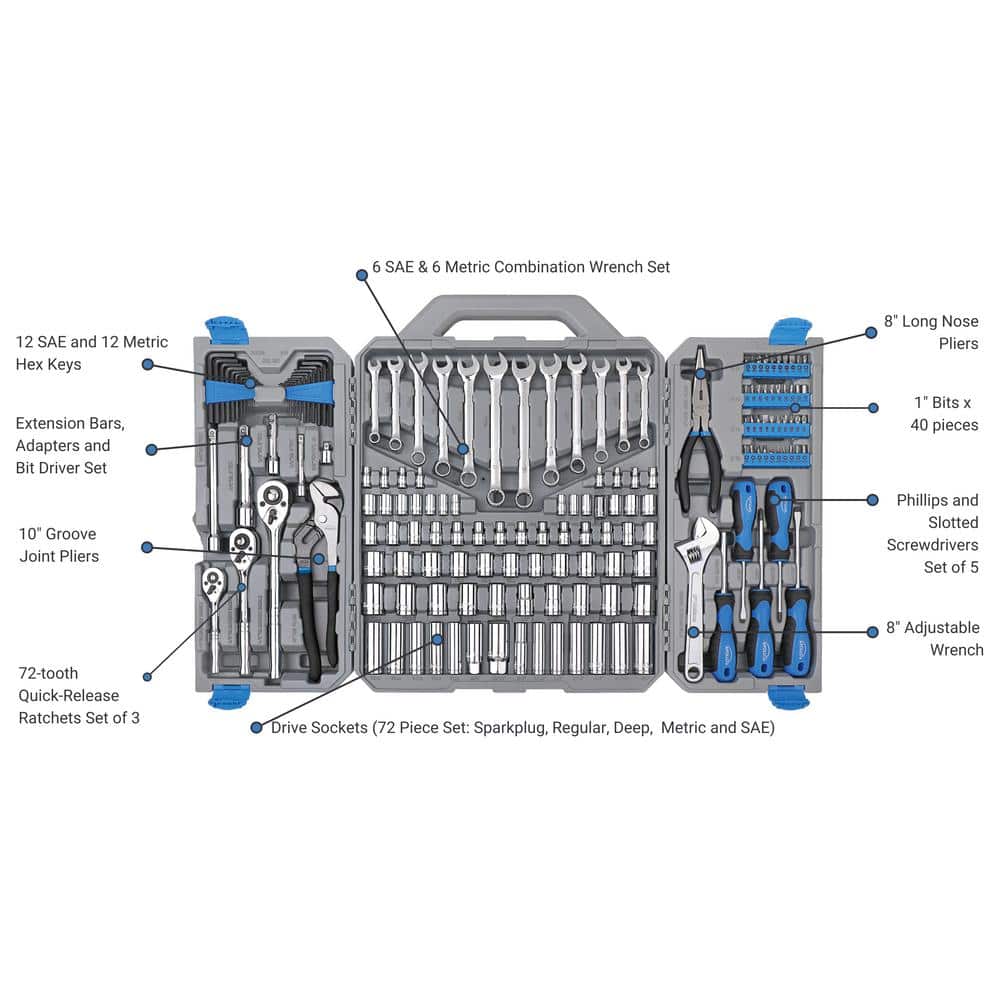 Apollo 1/4 in., 3/8 in. and 1/2 in. Drive Mechanics Tool Set (163-Piece) (3)