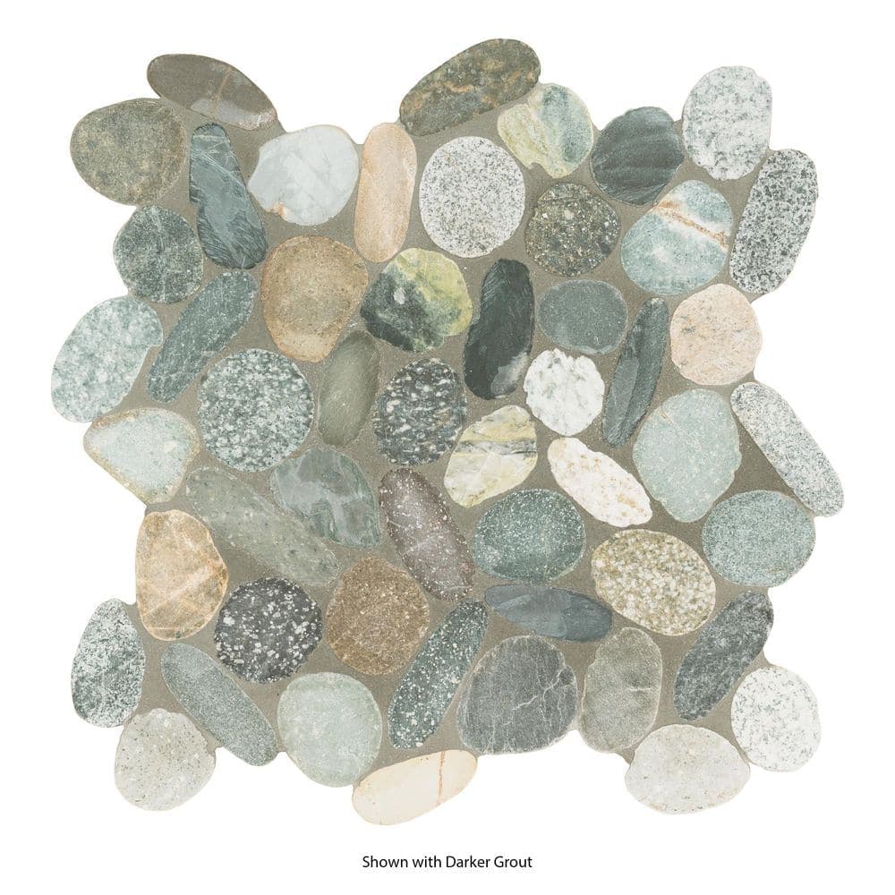 MSI Sliced Rainforest Pebble 12x12 in. Tumbled Multi-Color Marble Mosaic Tile Natural Floor and Wall Designs(9.7sq.ft./Case)