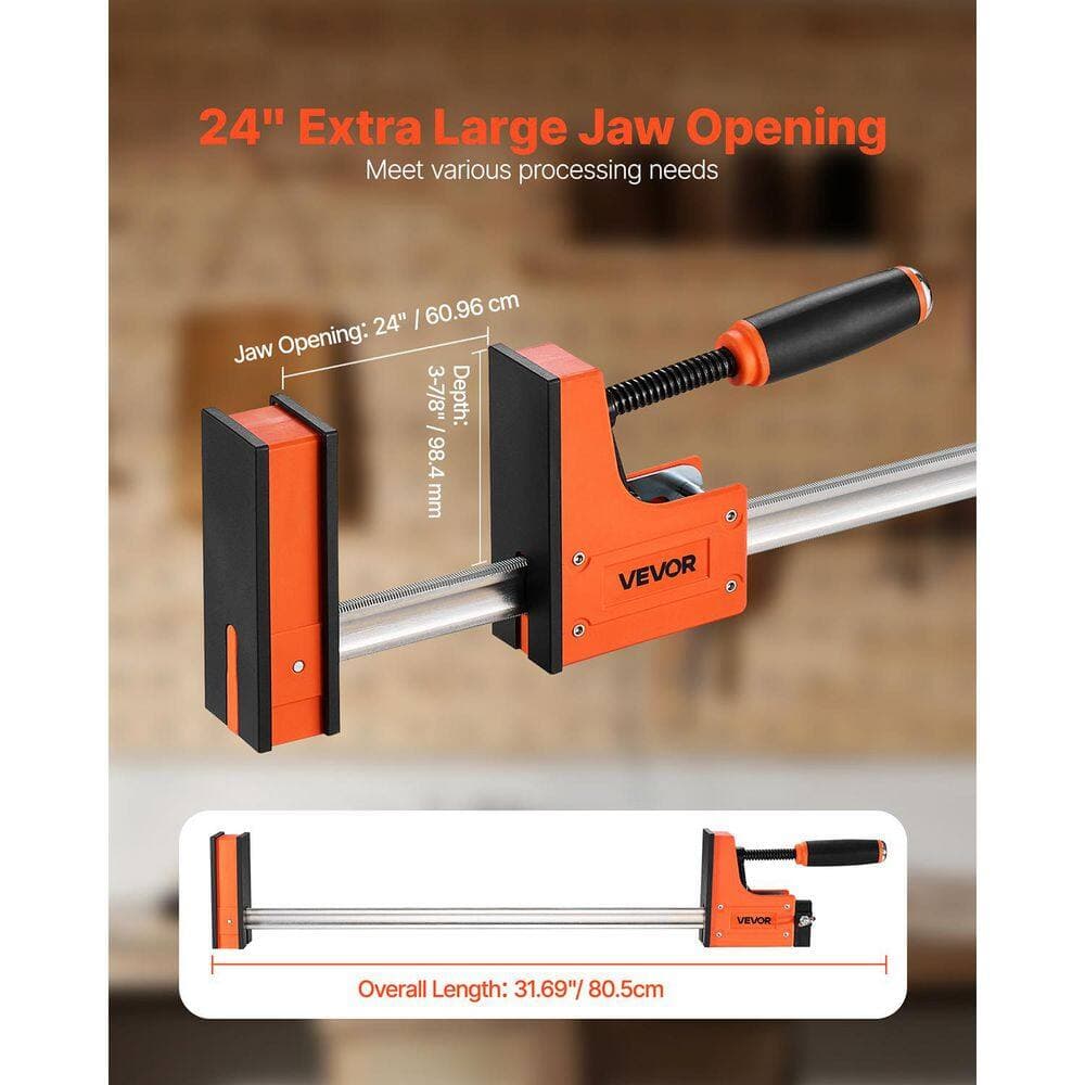 VEVOR Bar Clamps for Woodworking, 24 in. Parallel Clamp Set, F-Clamp, 1500 lbs. Load, Plastic, Carbon Steel, Orange (2-Piece) (3)