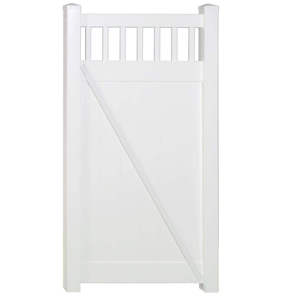 Weatherables Calgary 5.4 ft. W x 7 ft. H White Vinyl Privacy Single Fence Gate Kit (1)