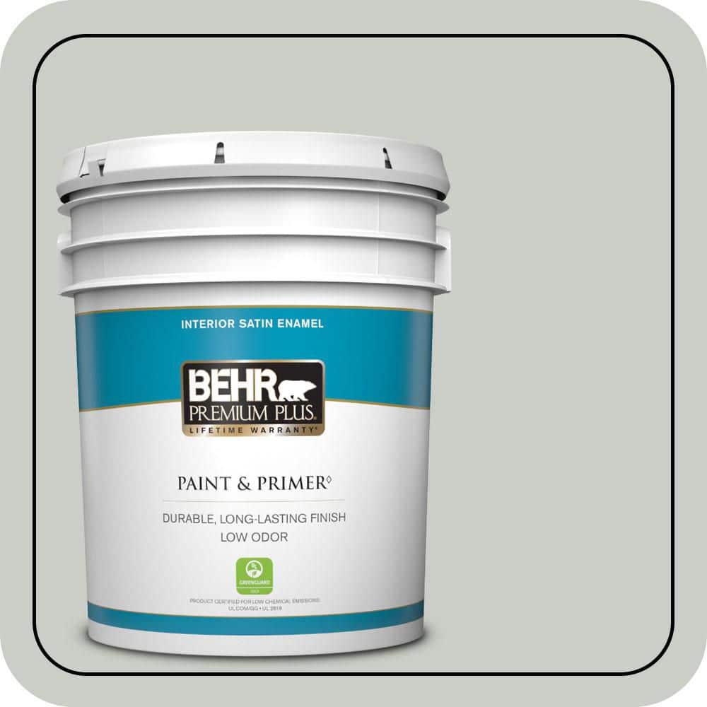BEHR PREMIUM PLUS 5 gal. #PWL-89 Silver Setting Satin Enamel Low Odor Interior Paint & Primer