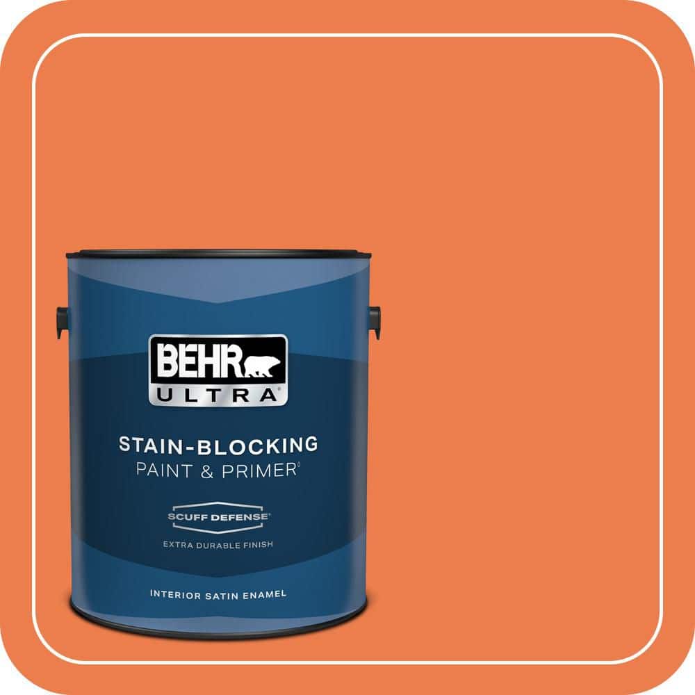 BEHR ULTRA 1 gal. #P200-6 Sizzling Sunset Extra Durable Satin Enamel Interior Paint & Primer