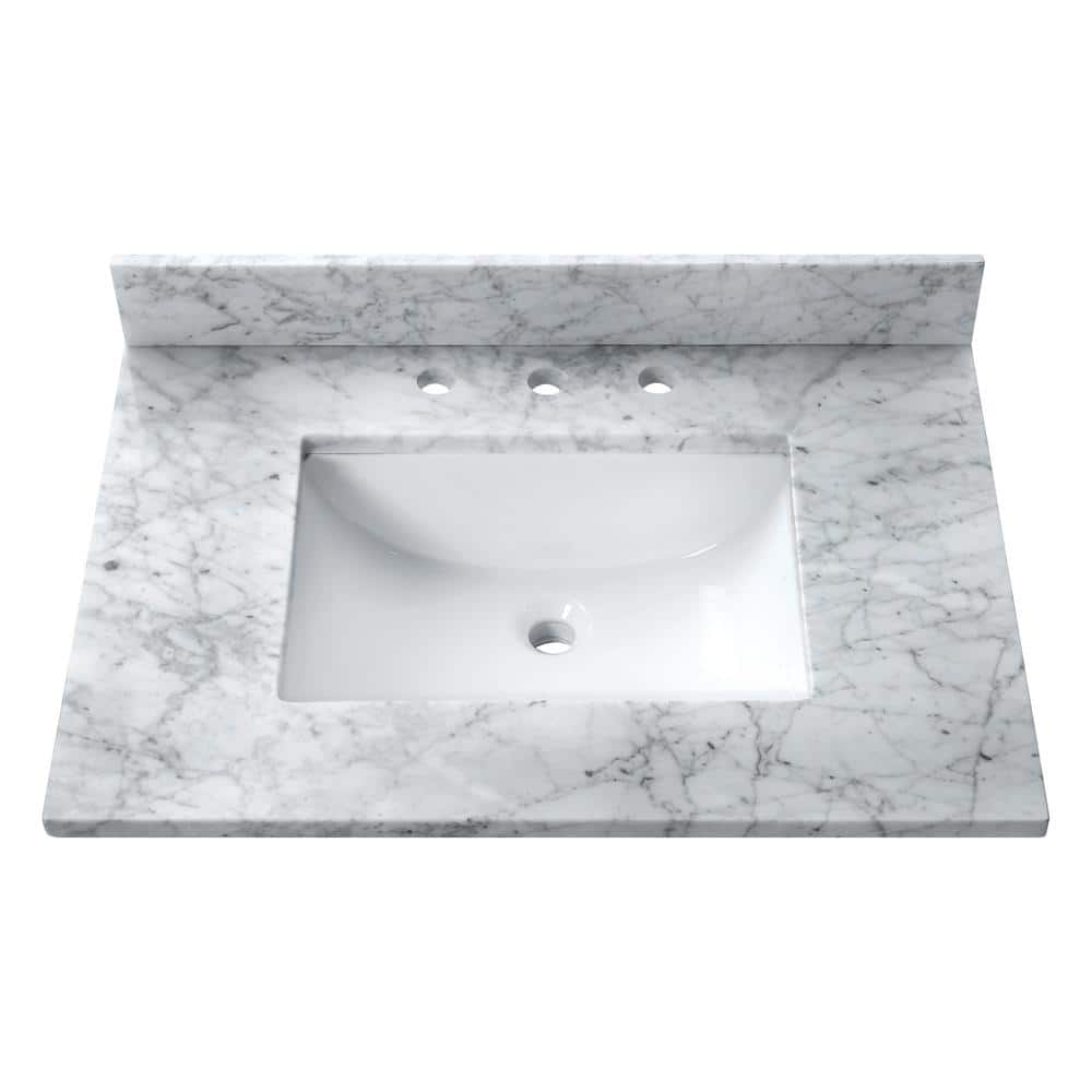 Avanity 25 in. W 22 in. D Marble White Rectangular Single Sink Bathroom Vanity Top