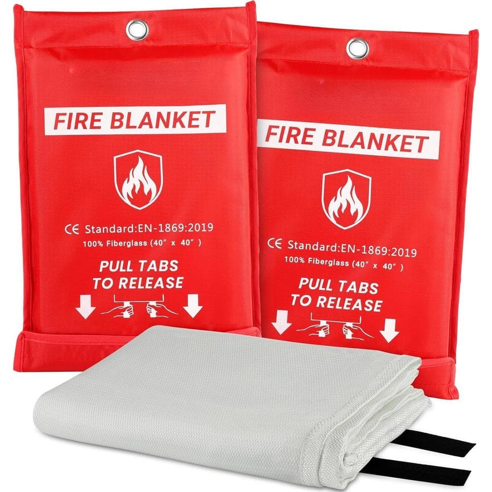 Unbranded 40 in x 40 in. Fiberglass Flame Retardant Emergency Fire Blanket for Kitchen, Backyard and Vehicle Fires (2-Pack)