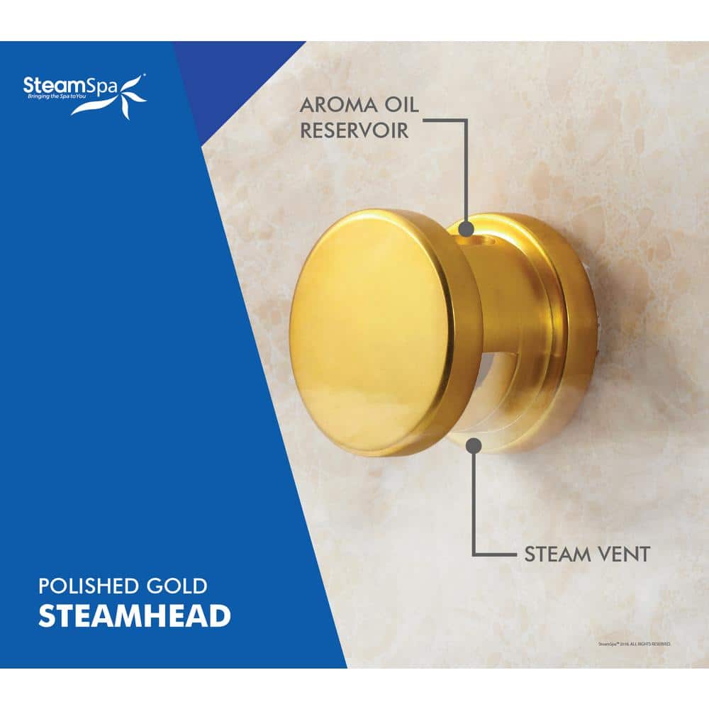 SteamSpa Steam Bath Generator 2 in. W Steam Head with Essential Oils Aromatherapy Scent Reservoir Channel in Polished Gold (2)