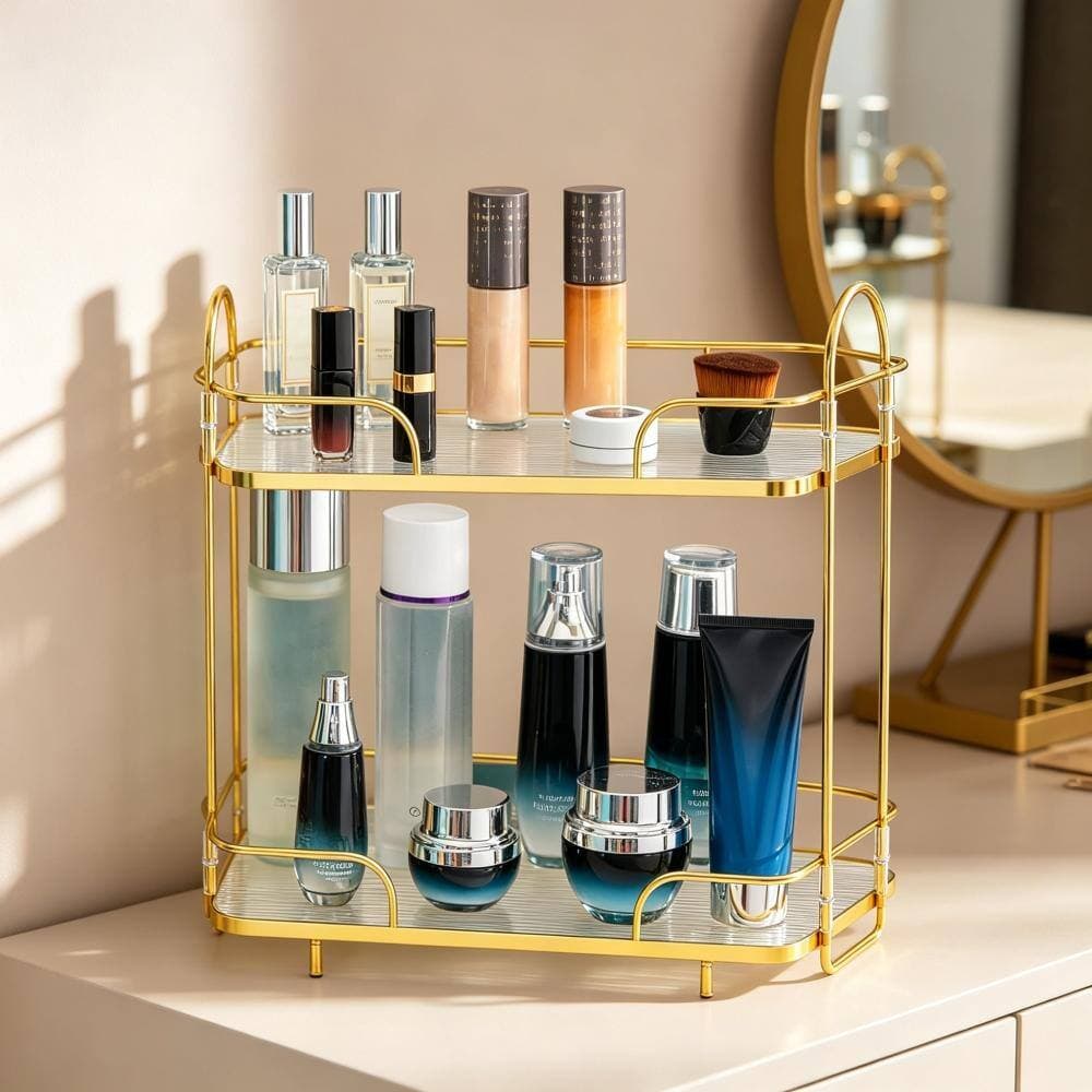 Whatseaso 13 in. W x 12.4 in H x 6.5 in. D Metal in Gold Over The Toilet Storage 2 Tier Corner Bathroom Counter Organizer (3)