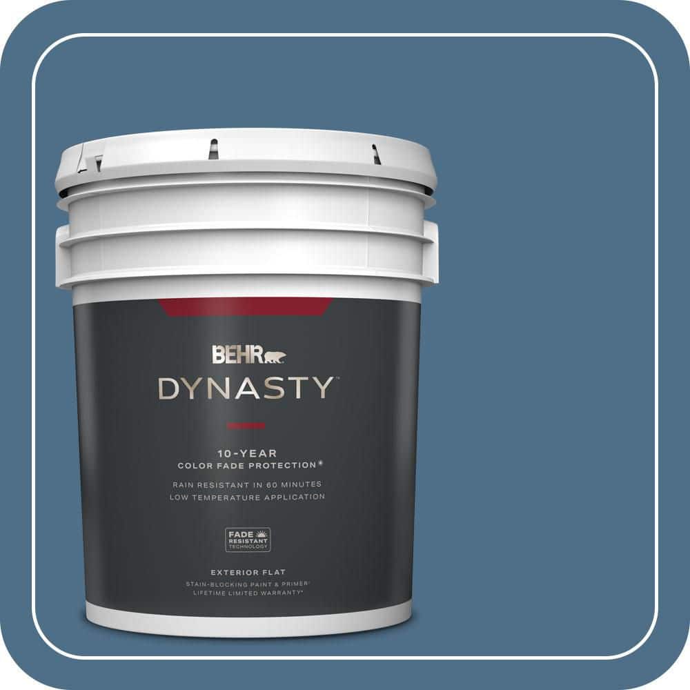 BEHR DYNASTY 5 gal. #570D-6 Neptune Blue Flat Exterior Stain-Blocking Paint & Primer