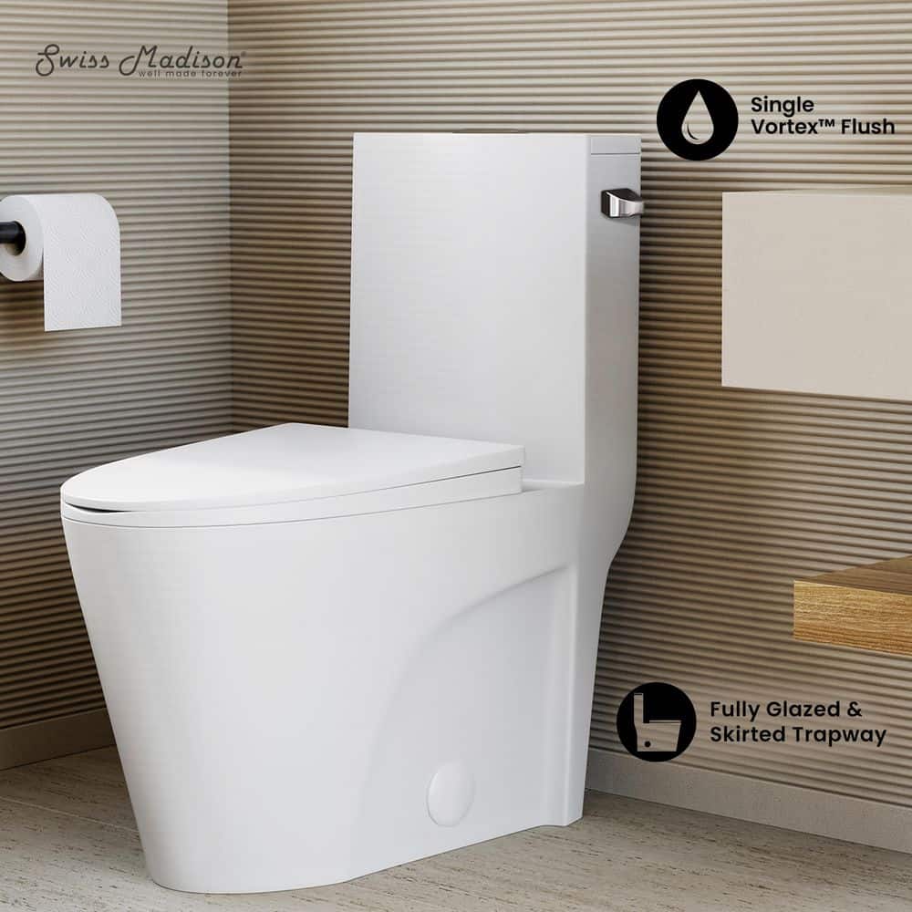 Swiss Madison St. Tropez 1-Piece 14 in. Rough-In 1.28 GPF Right-Hand Vortex Flush Elongated Toilet in Glossy White (2)