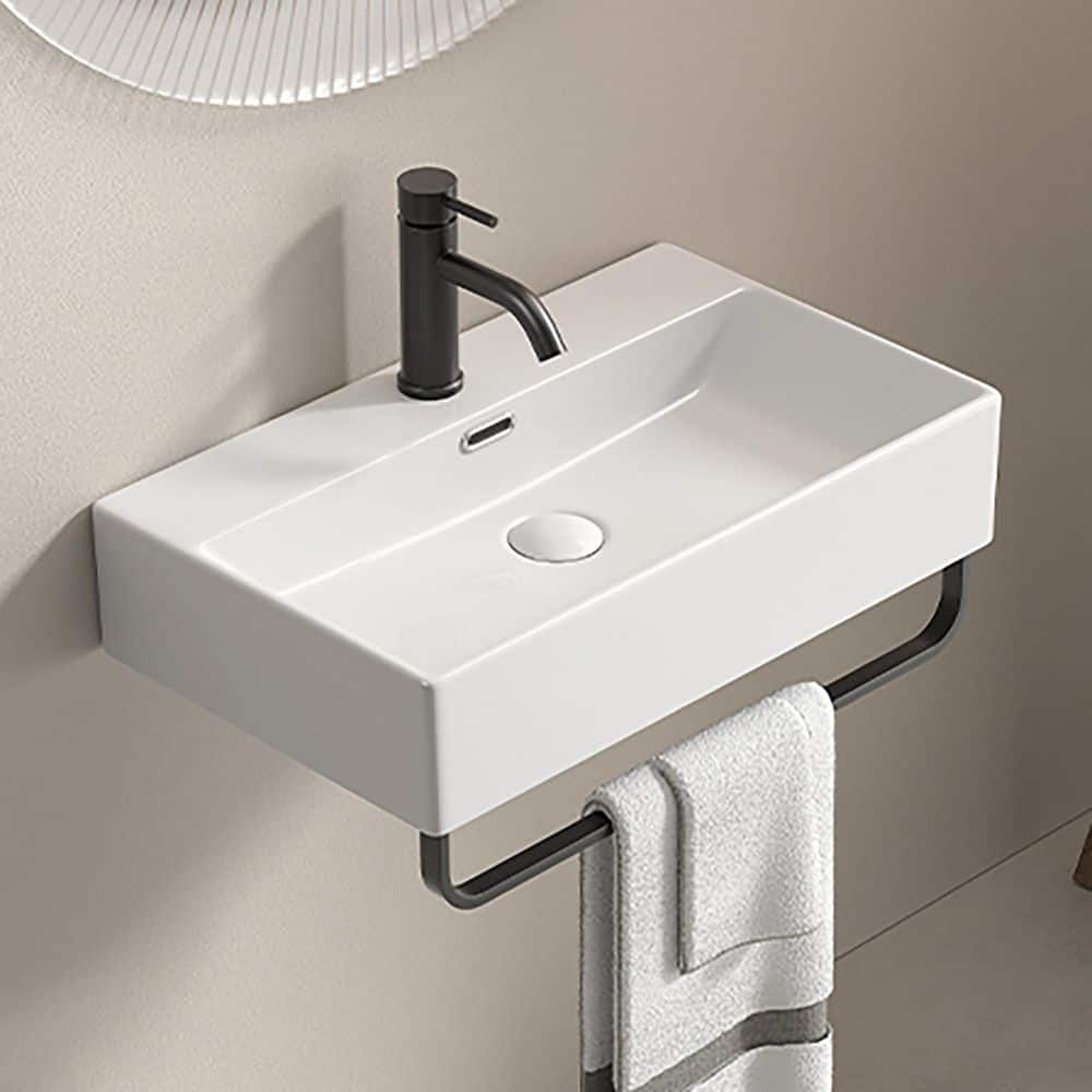 Coporesell 23.63 in. x 14.18 in. Wall Mounted Bathroom Sink in Milk White Ceramic (2)