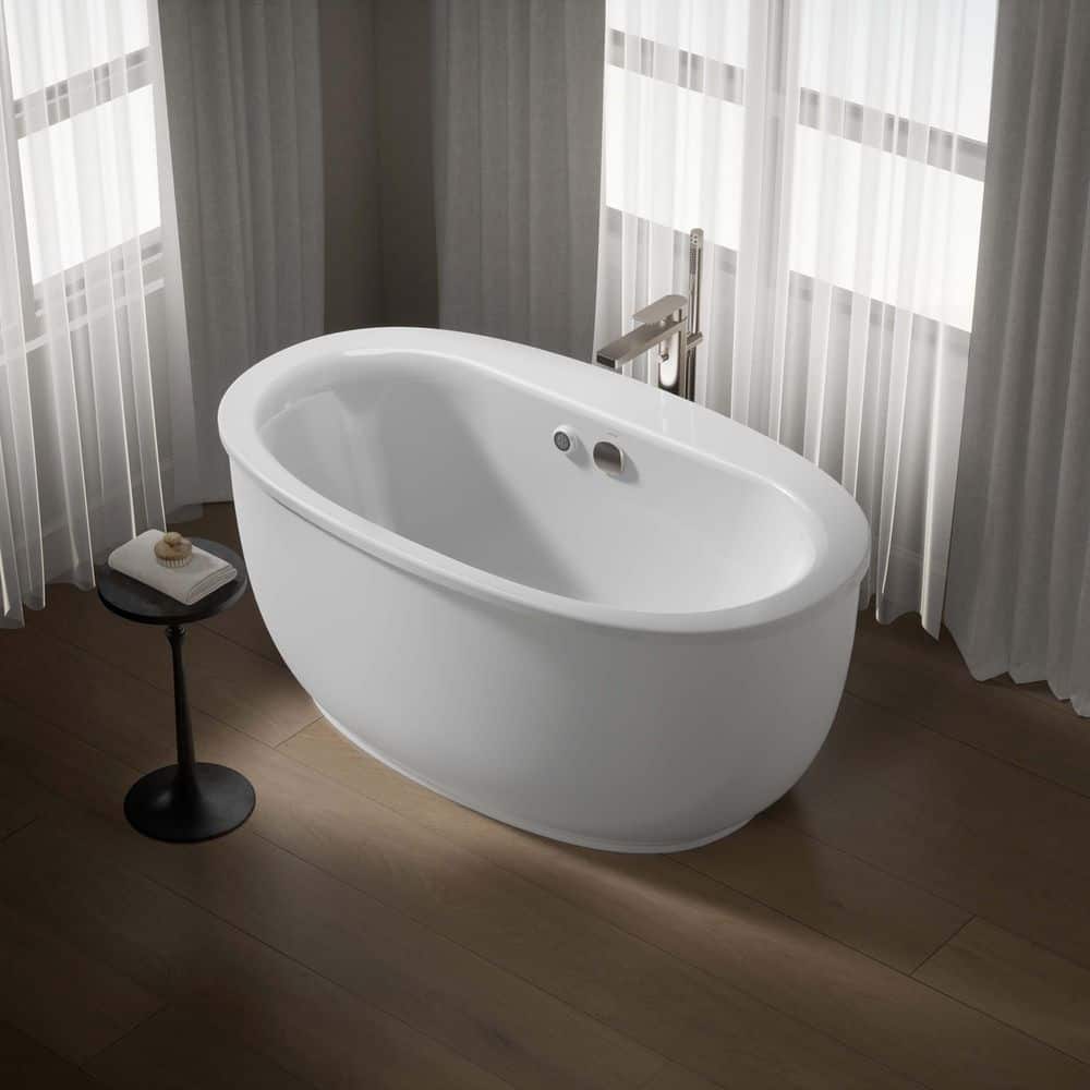 KOHLER Sunstruck 60.6275 in. x 33.8125 in. Oval Soaking Bathtub with Center Drain in White (2)