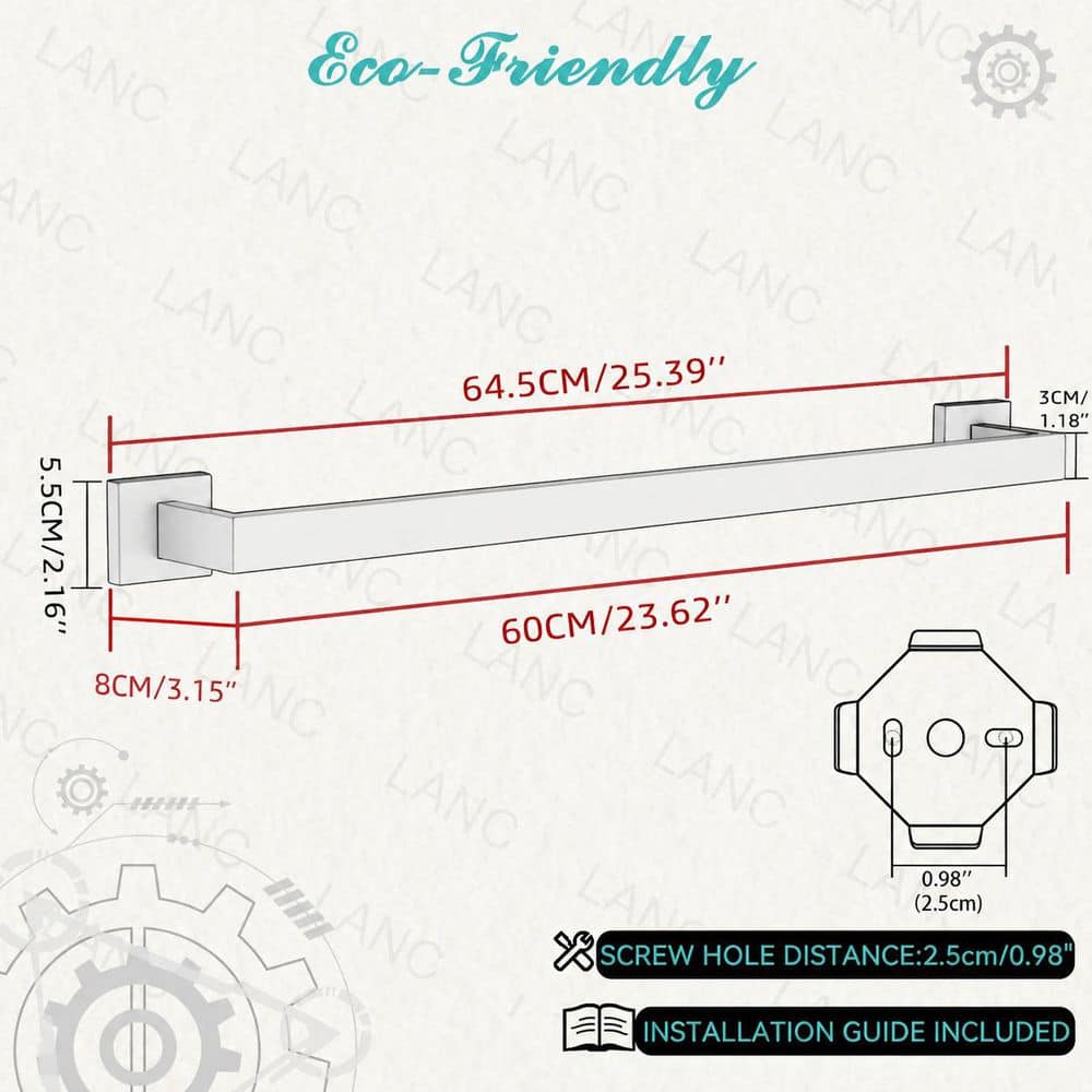 KHKFY Matte Black 2-Pack 24 in. Square SUS304 Stainless Steel Wall Mount Bathroom Towel Bar Rail Rack Holder in (3)