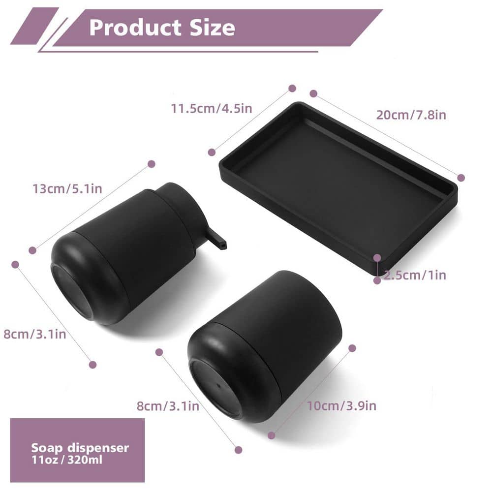 Wudkey 3-Piece Bath Accessory Set with Toothbrush Holder, Soap Dispenser, Vanity Tray in Black (2)