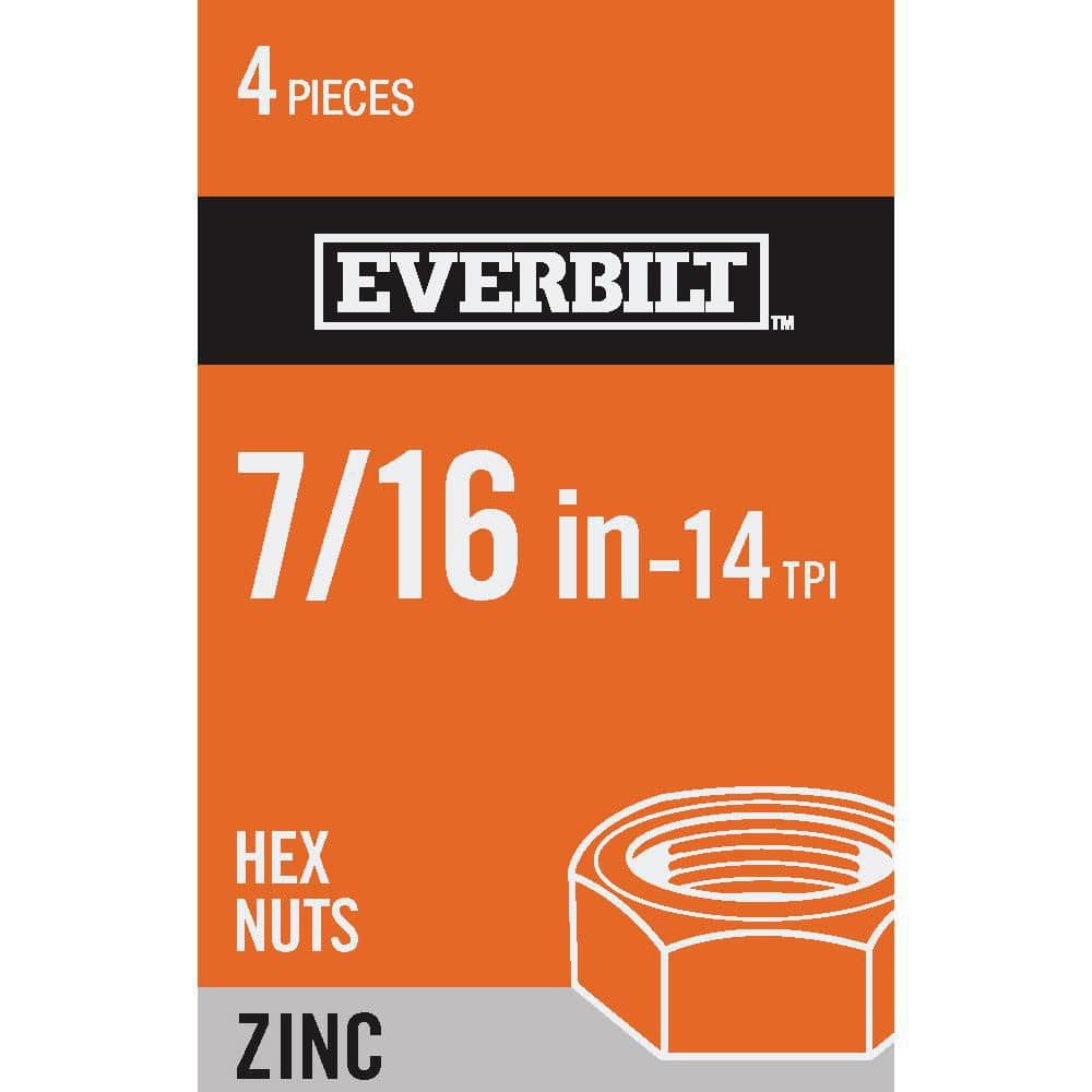 Everbilt 7/16 in.-14 Zinc Plated Hex Nut (4-Pack)
