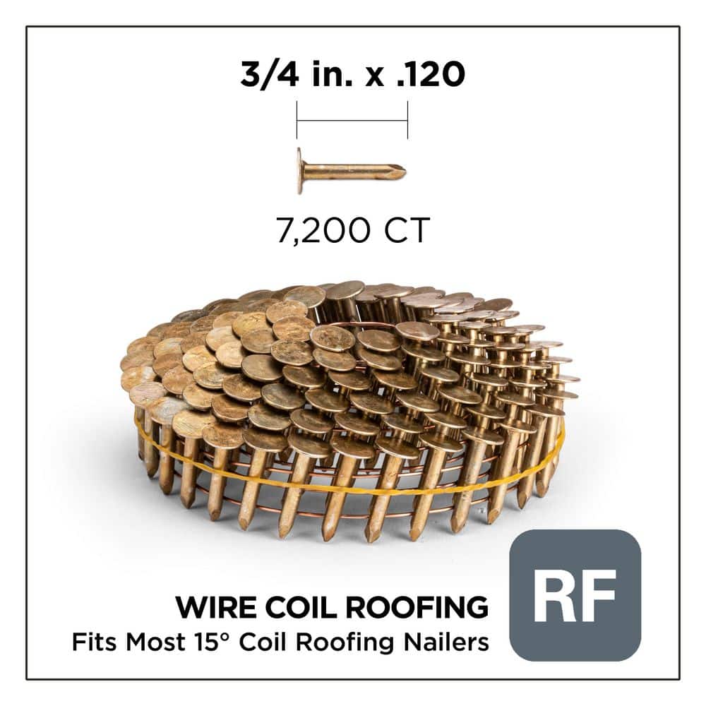 Stinger 3/4 in. x 0.120-Gauge 15° Smooth Shank Electrogalvanized Wire Coil Collated Roofing Nails (7200-Pack) (2)