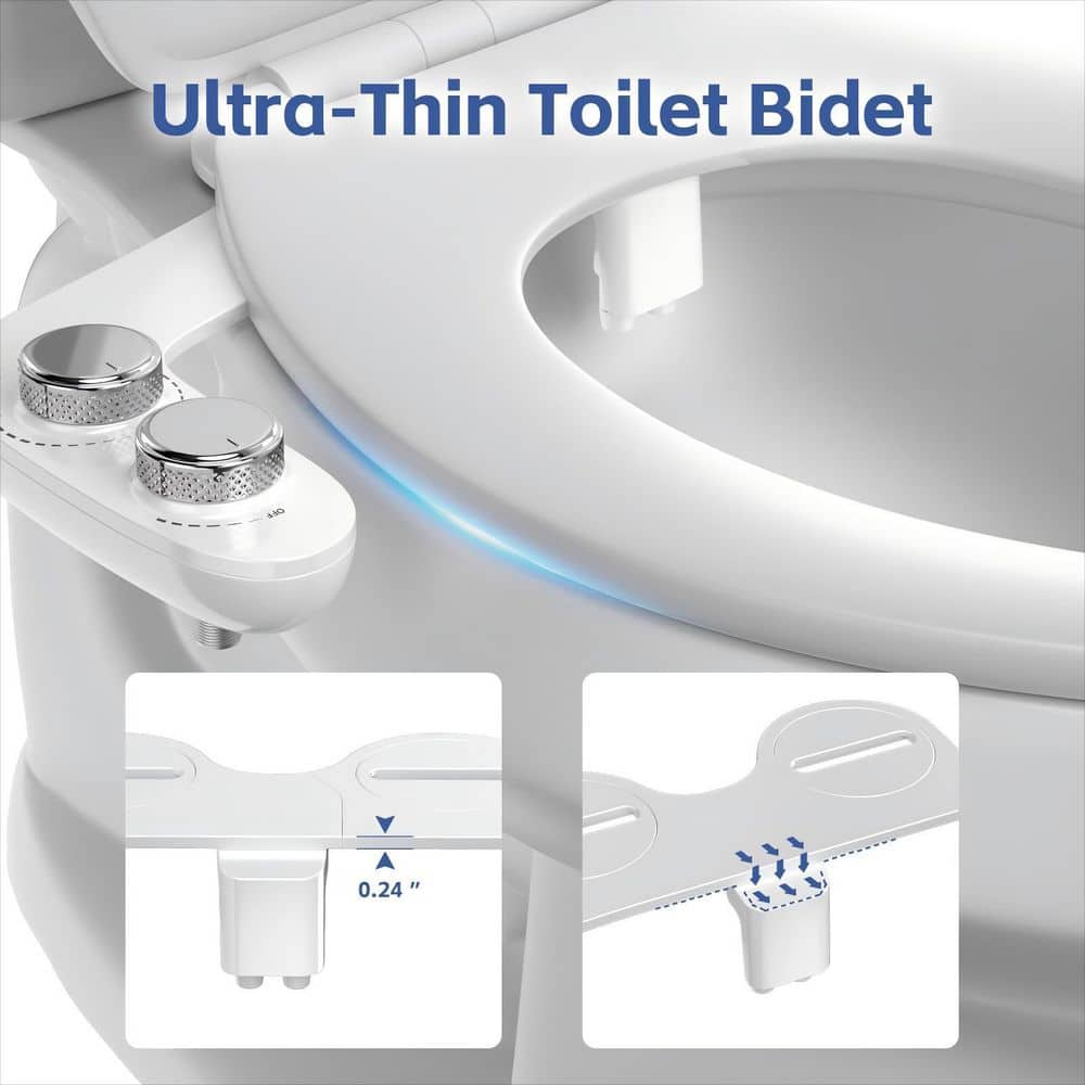 Wudkey Bidet Attachment for Toilet, Self-Cleaning Dual Retractable Nozzles Bidet for Hygienic Rear and Feminine Wash, White (3)
