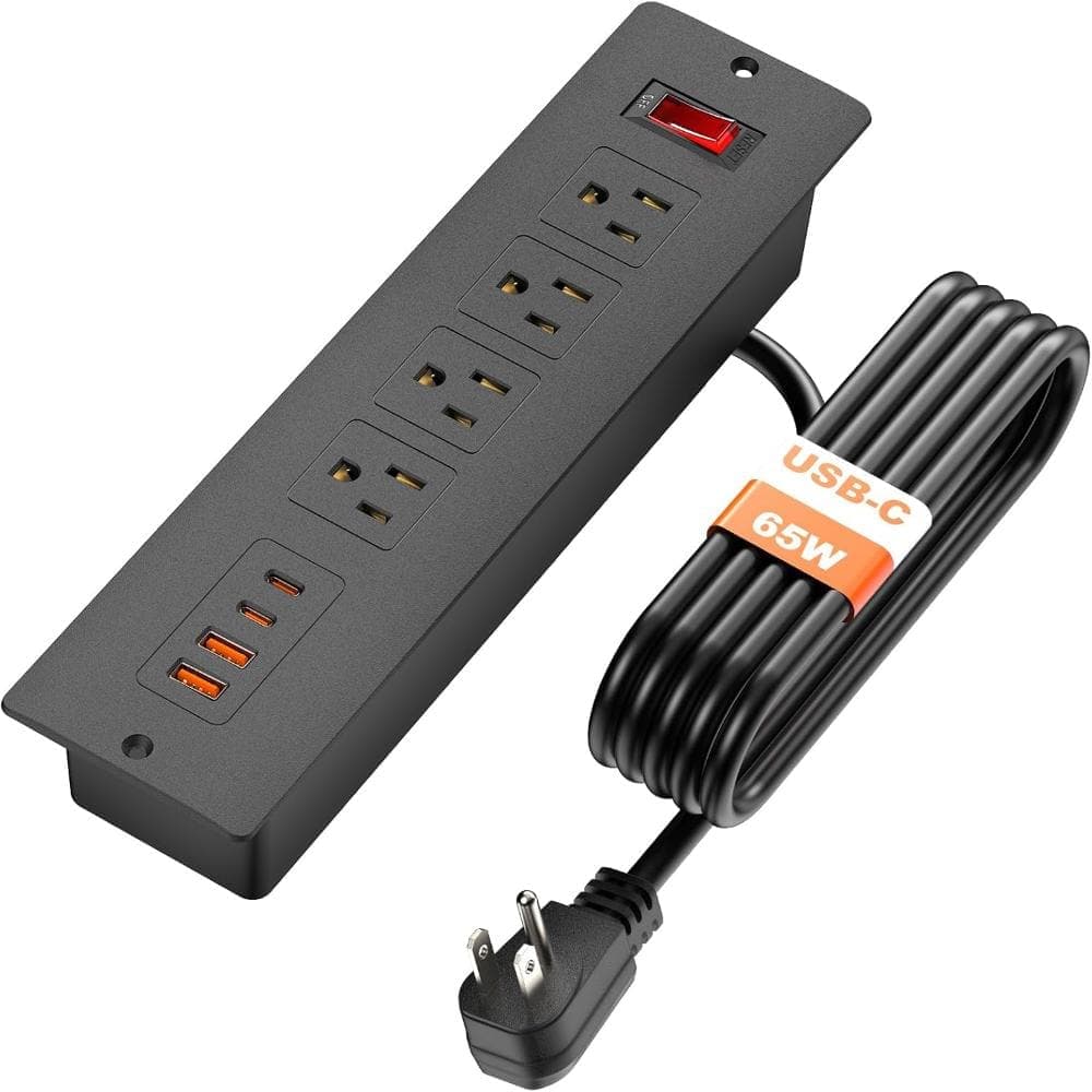 Unbranded Recessed Power Strip with USB-C 65W, 4 Outlets 2 USB-C & 2 USB-A Ports, , Black (1)