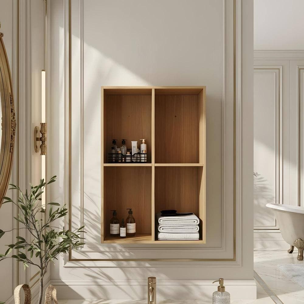 Zuvandra 23.63"W x 9.81"D x 35.44"H Plywood Bathroom Wall Cabinet with 4 Open Compartments,Oak (2)