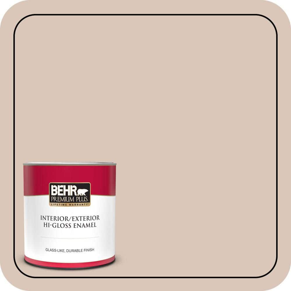 BEHR PREMIUM PLUS 1 qt. #MQ3-38 Suede Beige Hi-Gloss Enamel Interior/Exterior Paint & Primer