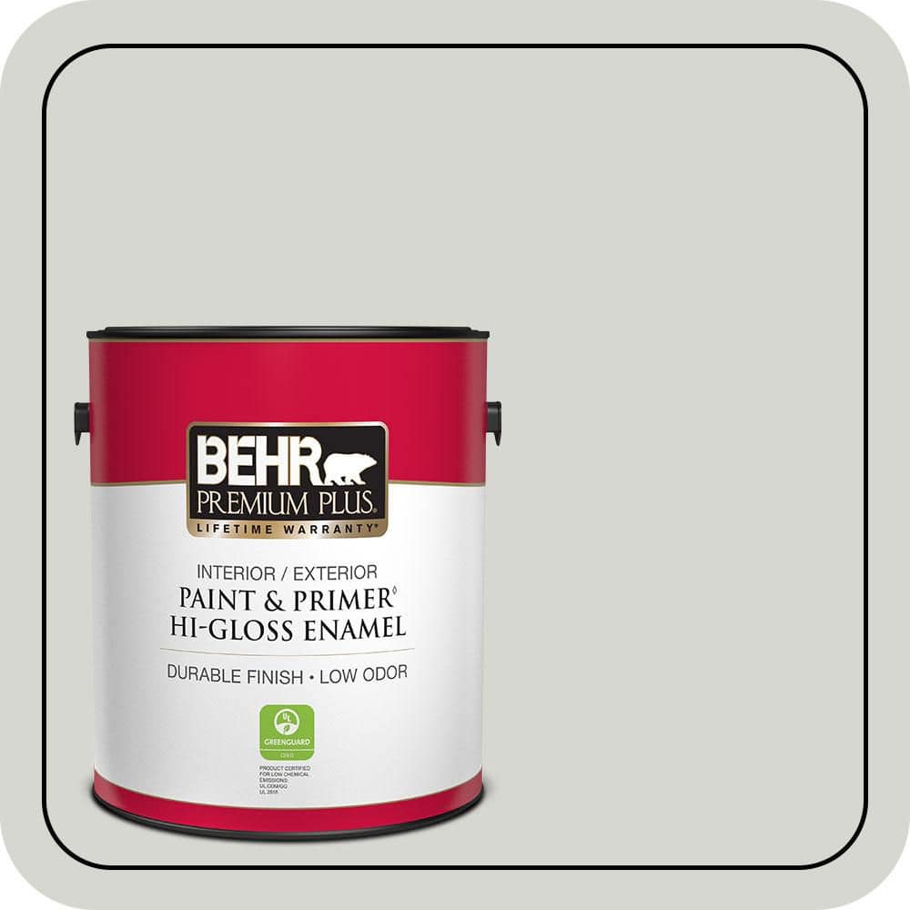 BEHR PREMIUM PLUS 1 gal. #N380-1 Mortar Hi-Gloss Enamel Interior/Exterior Paint & Primer