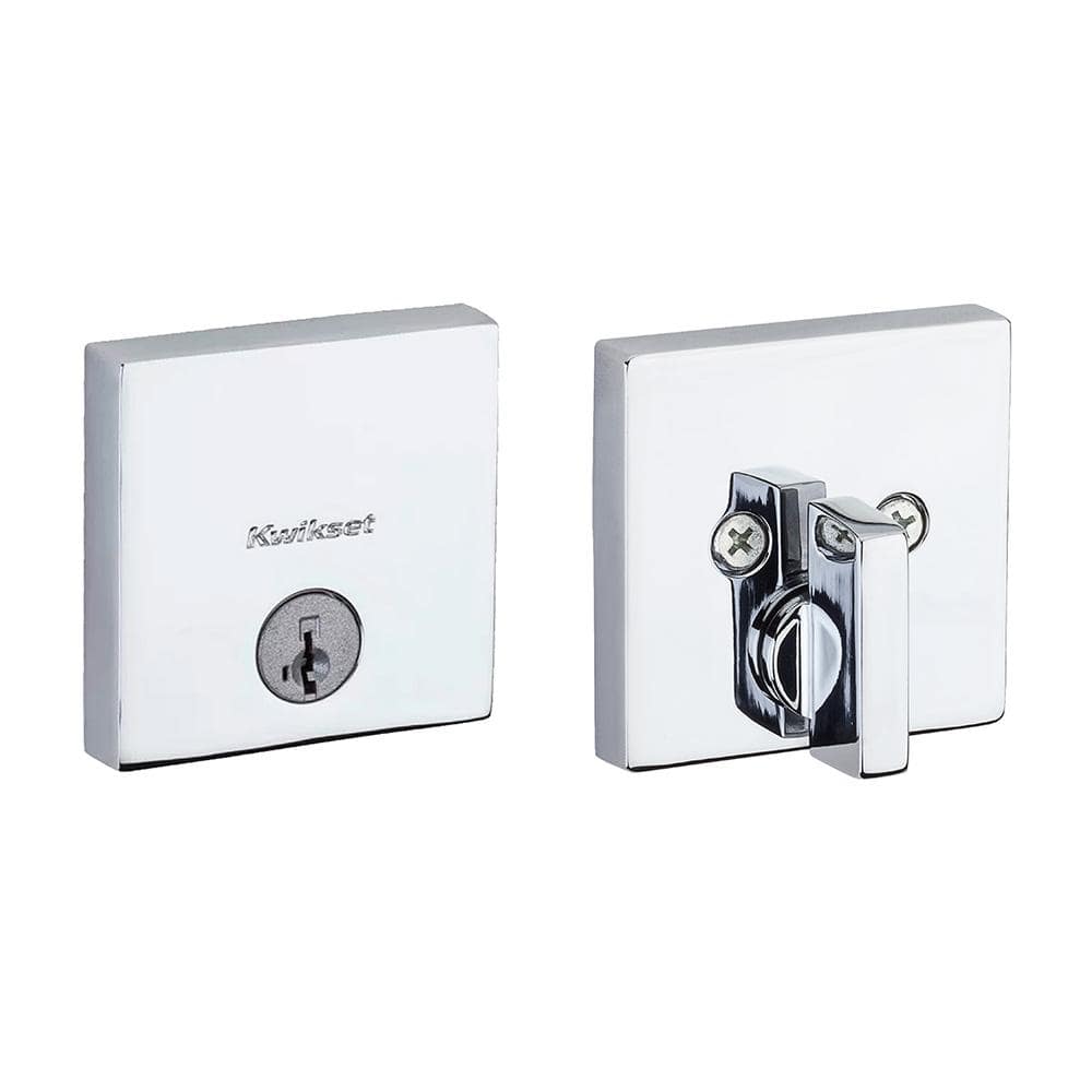 Kwikset 258 Downtown Polished Chrome Square Single-Cylinder Low Profile Deadbolt Featuring SmartKey Security