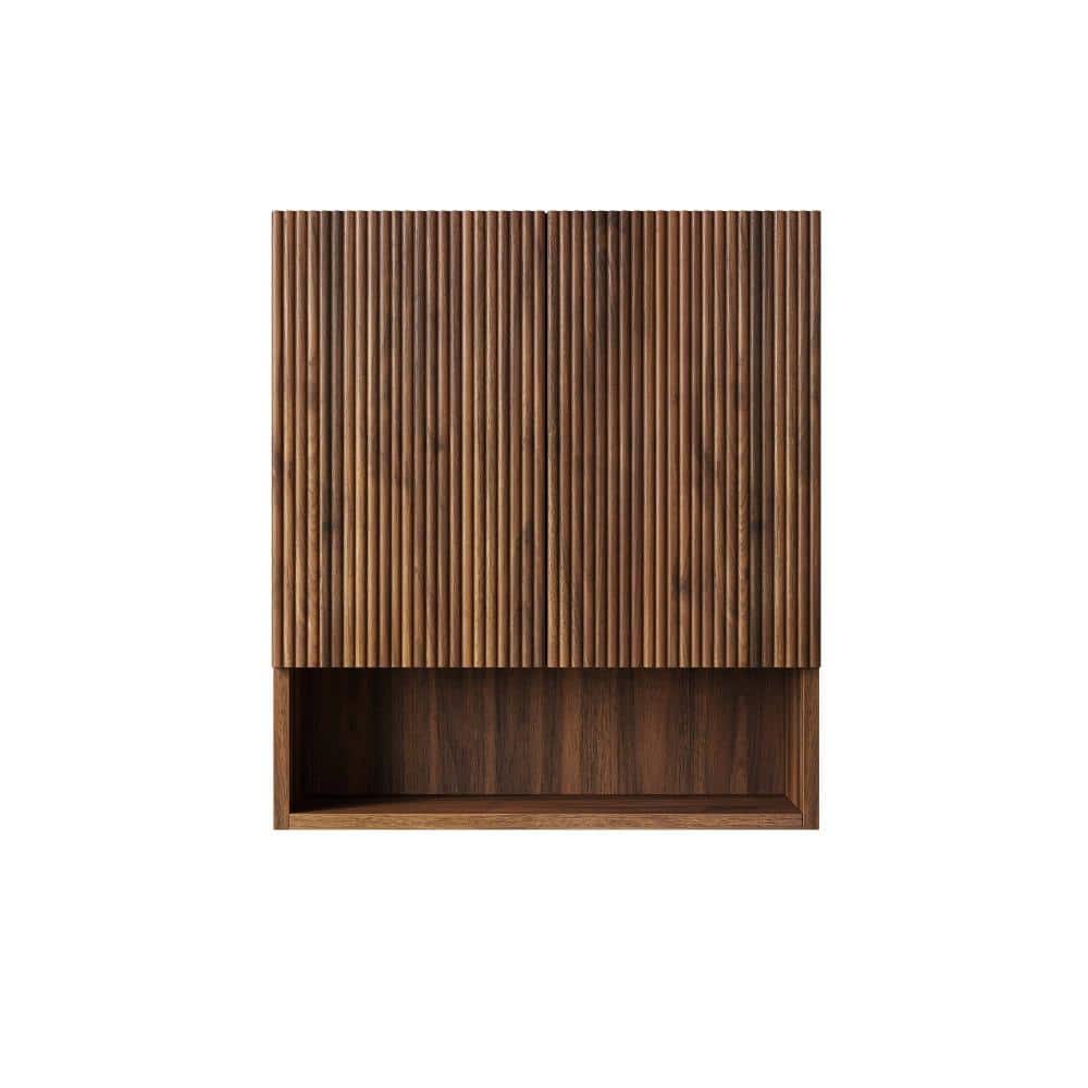 XUJMK 26 in. W x 8 in. D x 30 in. H Striped Bathroom Storage Wall Cabinet with Shelf Storage in Drak Walnut Woodgrain Color