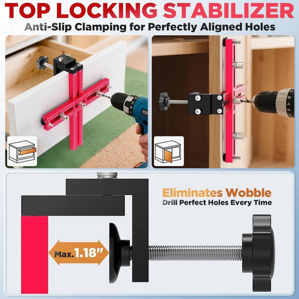 Numhew Cabinet Hardware Jig, Adjustable Drill Guide Template for Knobs and Handles, Fits 2.5 in. to 7.5 in. Spacing (3)