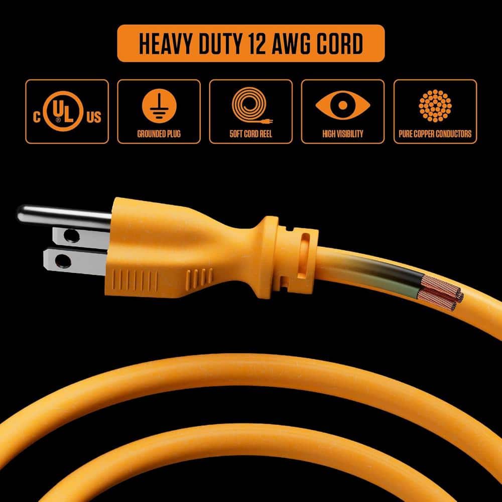 Lukyamzn 50 ft. 12/3 15 Amp Retractable Extension Cord Reel with 4 Grounded Outlet and Power Switch (3)