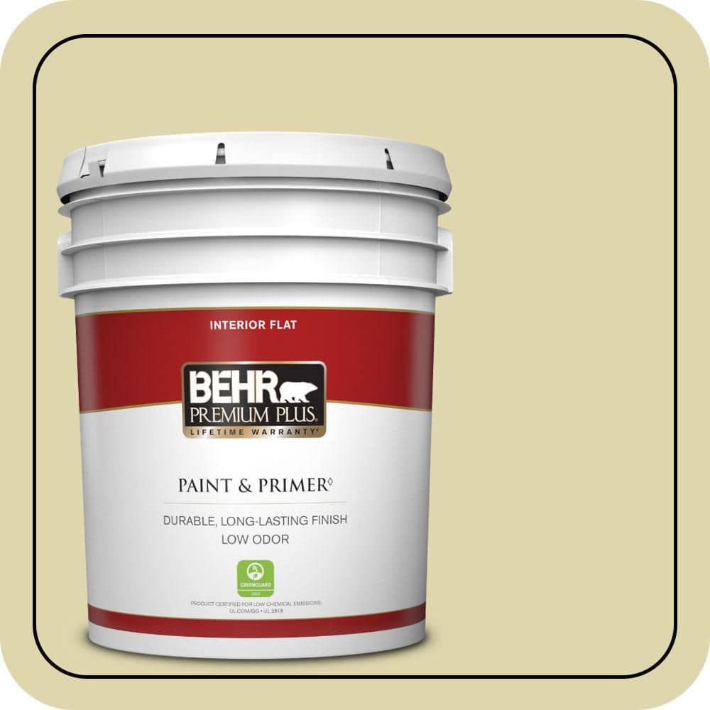 BEHR PREMIUM PLUS 5 gal. #MQ4-40 Primitive Green Flat Low Odor Interior Paint & Primer
