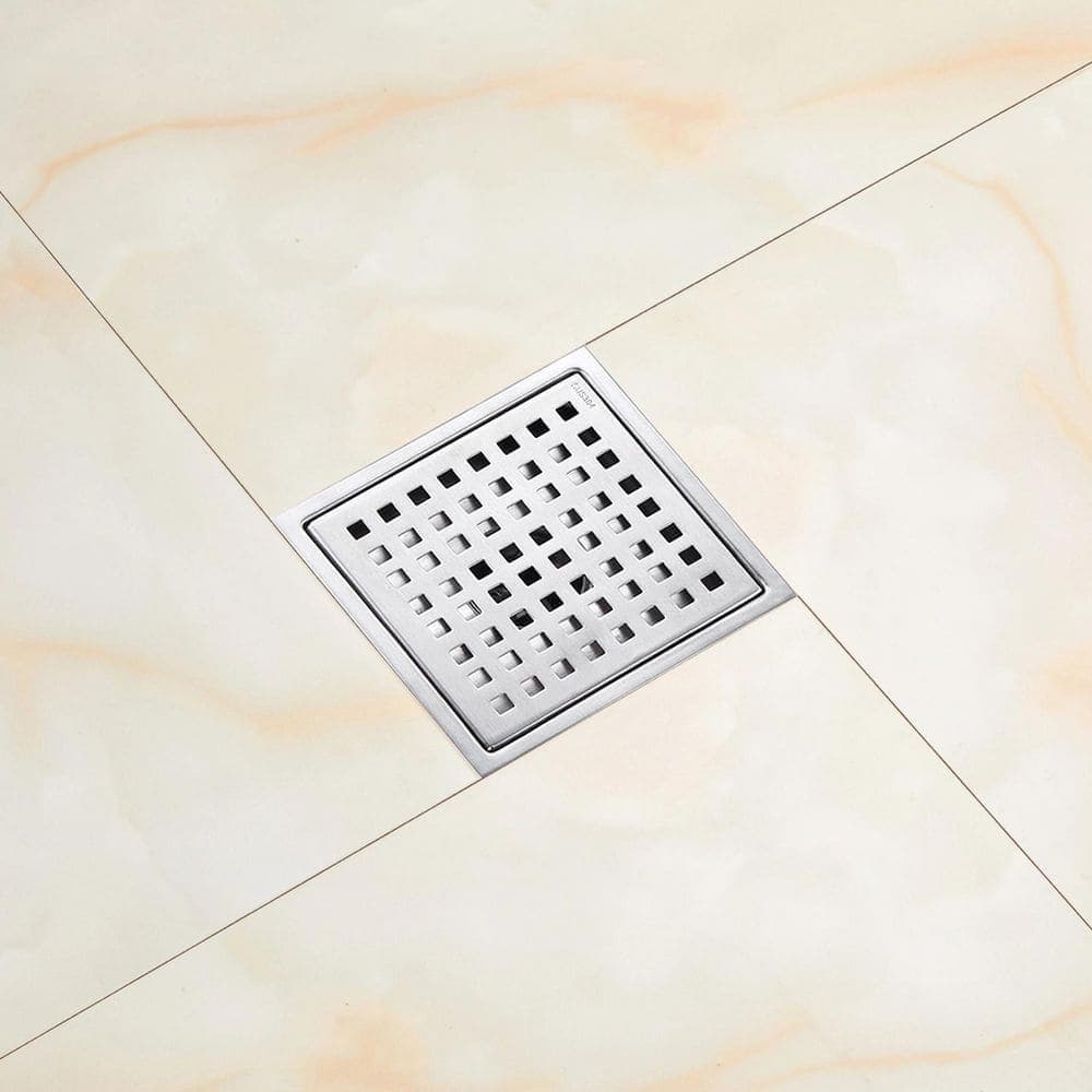 Satico 6 in. Square Stainless Steel Grid Shower Floor Drain in Brushed Nickel (1)