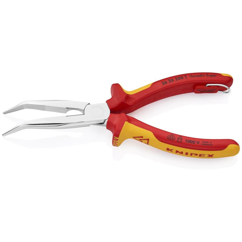 KNIPEX Long Nose 40° Angled Pliers with Cutter-1000V Insulated-Tethered Attachment, 8" (3)