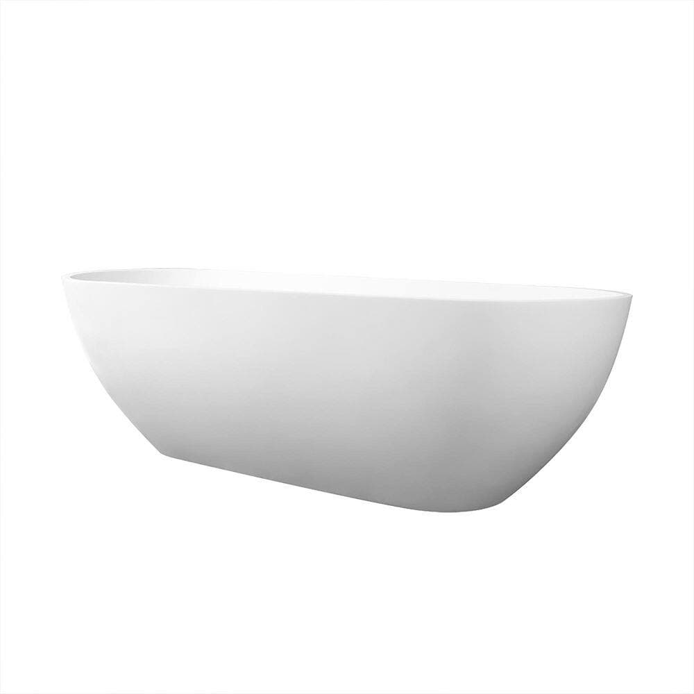 LIVACA 68.90 in. x 29.50 in. Flat Bottom Solid Surface Freestanding Soaking Bathtub with Center Drain in Matte White (3)