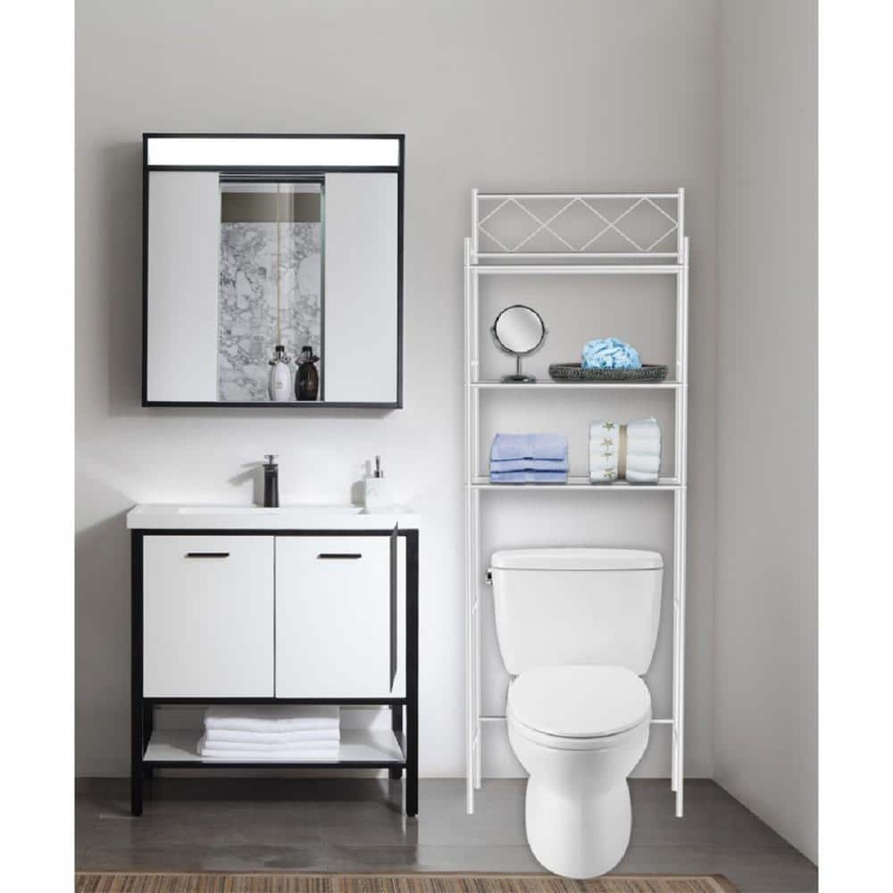 J&V TEXTILES Fresh Home 23.5 in. W x 65 in. H x 9.75 in. D White Metal 3-Shelf Over the Toilet Storage Space Saver in White