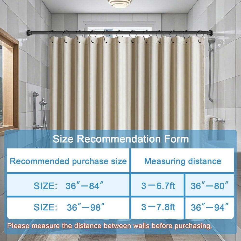 Lynzavix 84 in. Stainless Steel Adjustable Non-Rust Spring Tension Shower Curtain Rod No Drilling Anti-Slip in Black (2)