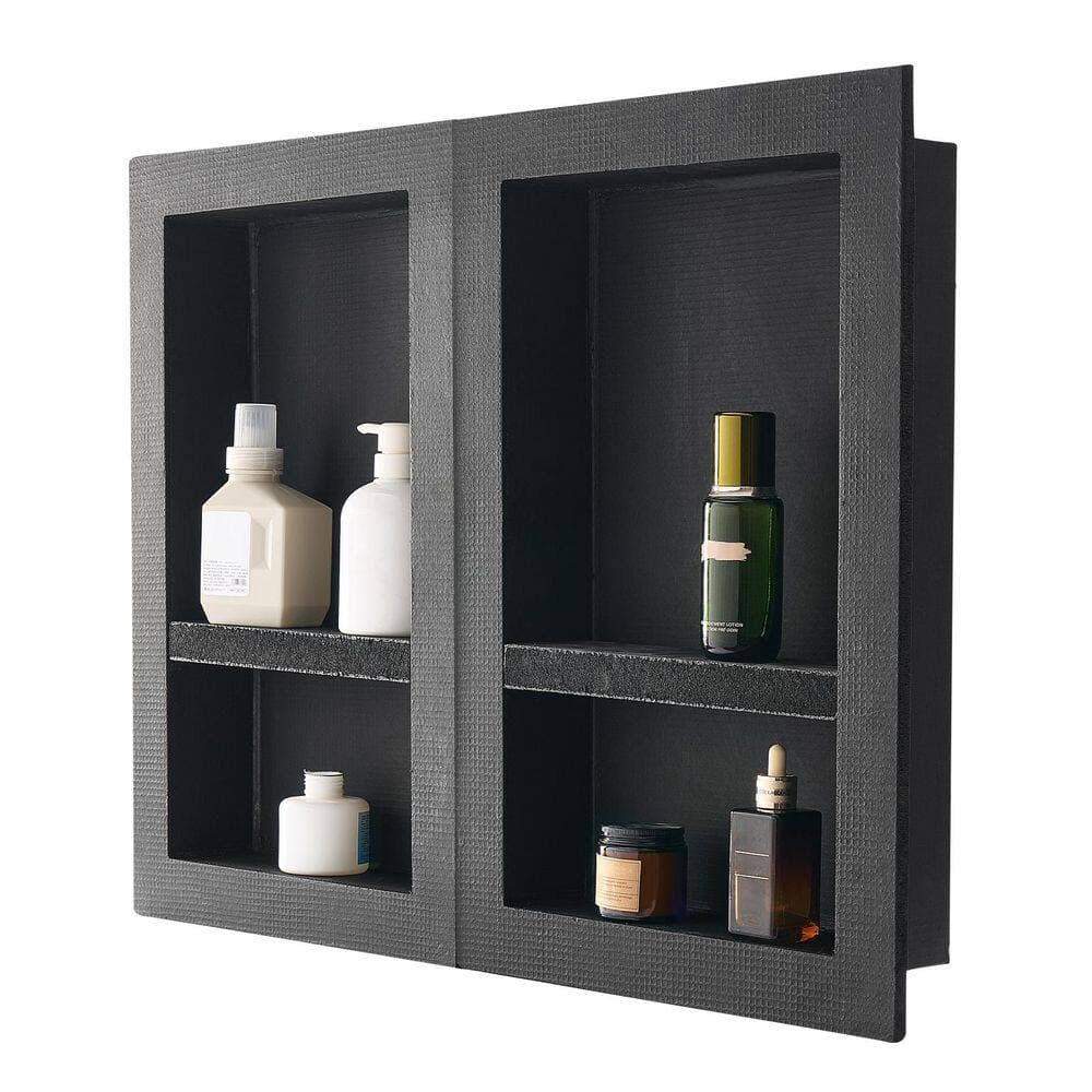 LIVIZA 32 in. W x 24 in. H x 4 in. D Plastic Recessed Shower Niche Shelf Organizer in Black (2)