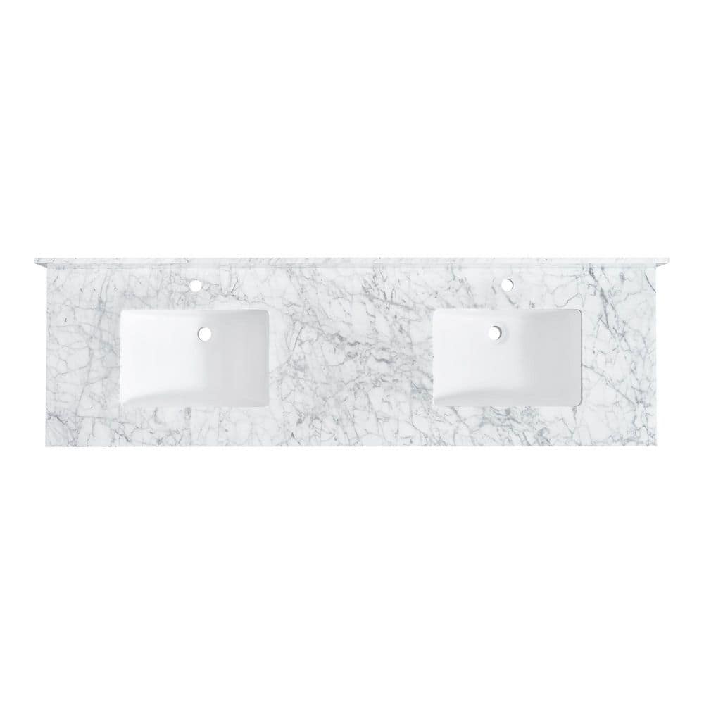 ROSWELL Zevio 73 in. W 22 in. D Natural Marble White Rectangular Double Sink Vanity Top (4)