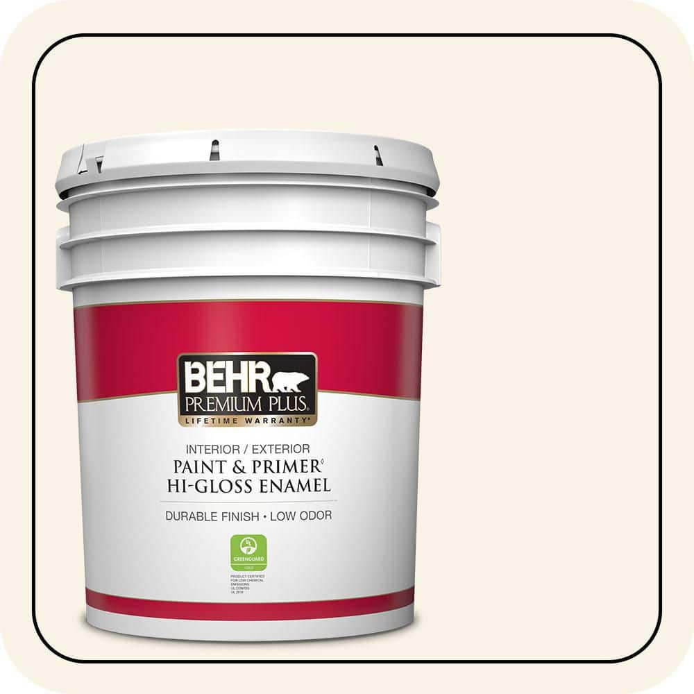 BEHR PREMIUM PLUS 5 gal. #PWN-12 Palatial White Hi-Gloss Enamel Interior/Exterior Paint & Primer (1)