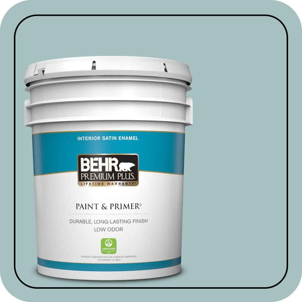BEHR PREMIUM PLUS 5 gal. #500F-4 Swan Sea Satin Enamel Low Odor Interior Paint & Primer