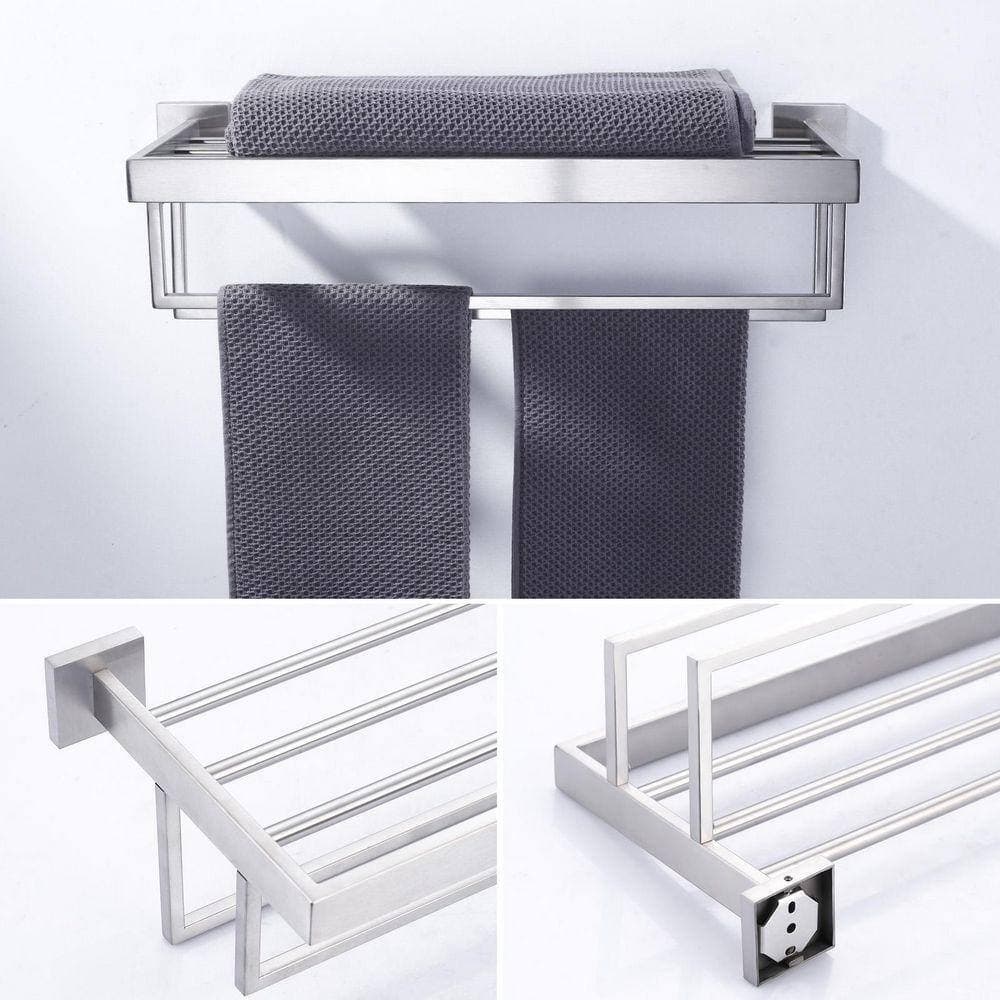 ALEASHA 20 in. 2-Towel Holders Wall Mounted Towel Rack in Brushed Nickel (3)