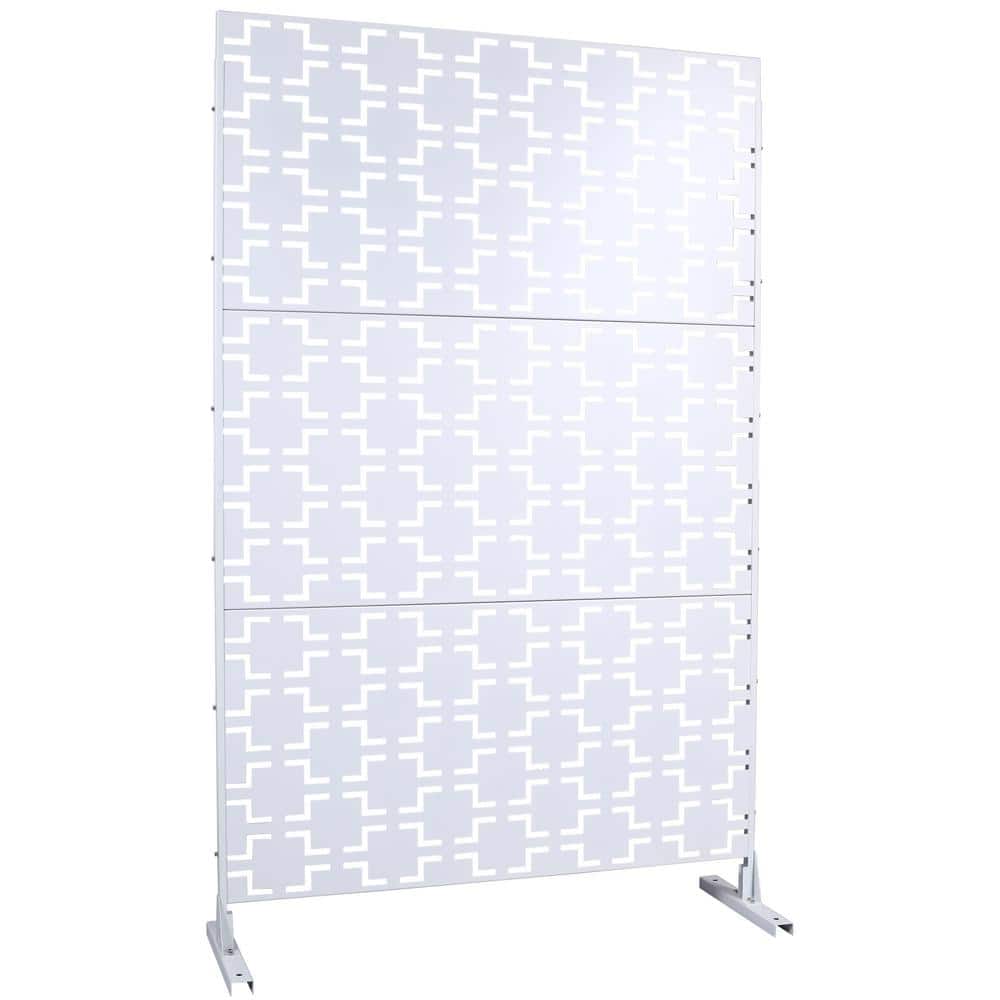 Zeus & Ruta 76 in. H White Steel Outdoor and Indoor Freestanding Privacy Screens for Deck, Balcony, Patio, Outside, Lawn and Garden